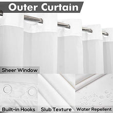 Load image into Gallery viewer, No Hook Slub Textured Shower Curtain with Snap-in PEVA Liner Set - 71" x 74"(72"), Hotel Style with See Through Top Window, Fabric Outer Curtain & Waterproof Inner Liner, White, 71x74