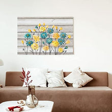 Load image into Gallery viewer, Whatarter Blue Yellow Flowers Wall Art Home Decor Canvas Painting Kitchen Prints Pictures for Home Living Dining Room Bedroom Framed to Hang Grey Background Modern Artwork Decorations 24 x 16 inch