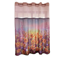 Load image into Gallery viewer, Whatarter Purple Floral Yellow Flower Shower Curtain No Hook with Snap-in Liner Top Window Hotel Luxury Fabric Cloth Decor Bathroom Double Layers Mesh Curtains Sets Decorative 71 x 74 inches