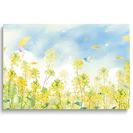Whatarter Blue Sky Decoración de pared Flores de colza amarillas Lienzo floral Arte de hojas verdes Pinturas Flores Arte moderno Hogar Oficina Decoraciones Impresiones para dormitorio Cocina Sala de estar 24 x 16 pulgadas