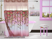 Load image into Gallery viewer, Whatarter Green Leaf Red Floral Shower Curtain No Hook with Snap-in Liner Top Window Hotel Luxury Fabric Cloth Decor Bathroom Double Layers Mesh Curtains Sets Decorative 71 x 74 inches