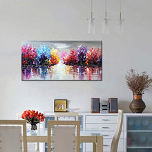 Load image into Gallery viewer, Hand Painted Lake Landscape Canvas Wall Art with Colorful Tree Thick Texture Oil Painting Abstract Artwork (48 x 24 inch)