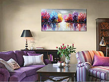 Load image into Gallery viewer, Hand Painted Lake Landscape Canvas Wall Art with Colorful Tree Thick Texture Oil Painting Abstract Artwork (48 x 24 inch)