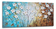 Load image into Gallery viewer, Flower Canvas Wall Art Hand Painted 3D Turquoise Brown White Painting Modern Abstract Floral Pictures Aesthetic Artwork for Living Room Bedroom Dinning Room Decoration