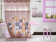 Load image into Gallery viewer, Whatarter Yellow Floral Blue Flower Teal Shower Curtain No Hook with Snap-in Liner Top Window Hotel Luxury Fabric Cloth Decor Bathroom Double Layers Mesh Curtains Sets Decorative 71 x 74 inches