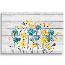 Load image into Gallery viewer, Whatarter Blue Yellow Flowers Wall Art Home Decor Canvas Painting Kitchen Prints Pictures for Home Living Dining Room Bedroom Framed to Hang Grey Background Modern Artwork Decorations 24 x 16 inch