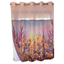 Load image into Gallery viewer, Whatarter Purple Floral Yellow Flower Shower Curtain No Hook with Snap-in Liner Top Window Hotel Luxury Fabric Cloth Decor Bathroom Double Layers Mesh Curtains Sets Decorative 71 x 74 inches