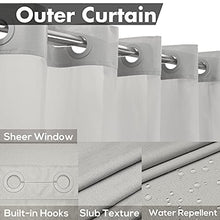 Load image into Gallery viewer, No Hook Slub Textured Shower Curtain with Snap-in PEVA Liner Set - 71" x 74"(72"), Hotel Style with See Through Top Window, Machine Washable & Water Repellent, Gray, 71x74