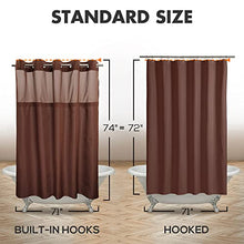 Carica l'immagine nel visualizzatore della Galleria, Tenda da doccia strutturata fiammata senza gancio con set di fodera in PEVA a scatto - 71" x 74" (72"), stile hotel con finestra superiore trasparente, lavabile in lavatrice e idrorepellente, Marrone cioccolato, 71x74