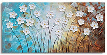 Load image into Gallery viewer, Flower Canvas Wall Art Hand Painted 3D Turquoise Brown White Painting Modern Abstract Floral Pictures Aesthetic Artwork for Living Room Bedroom Dinning Room Decoration