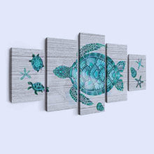 Cargar imagen en el visor de la galería, Whatarter Imágenes de océano azul arte de pared baño verde azulado tortuga marina decoración de pared lienzo de playa costera impresiones turquesa gris vida dormitorio granja guardería regalos (tamaño total: 60 pulgadas de ancho x 32 pulgadas de alto)