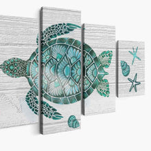 Cargar imagen en el visor de la galería, Whatarter Imágenes de océano azul arte de pared baño verde azulado tortuga marina decoración de pared lienzo de playa costera impresiones turquesa gris vida dormitorio granja guardería regalos (tamaño total: 60 pulgadas de ancho x 32 pulgadas de alto)