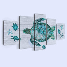 Cargar imagen en el visor de la galería, Whatarter Imágenes de océano azul arte de pared baño verde azulado tortuga marina decoración de pared lienzo de playa costera impresiones turquesa gris vida dormitorio granja guardería regalos (tamaño total: 60 pulgadas de ancho x 32 pulgadas de alto)