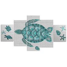 Cargar imagen en el visor de la galería, Whatarter Imágenes de océano azul arte de pared baño verde azulado tortuga marina decoración de pared lienzo de playa costera impresiones turquesa gris vida dormitorio granja guardería regalos (tamaño total: 60 pulgadas de ancho x 32 pulgadas de alto)