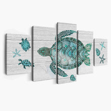 Cargar imagen en el visor de la galería, Whatarter Imágenes de océano azul arte de pared baño verde azulado tortuga marina decoración de pared lienzo de playa costera impresiones turquesa gris vida dormitorio granja guardería regalos (tamaño total: 60 pulgadas de ancho x 32 pulgadas de alto)
