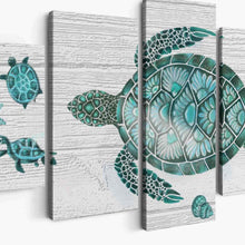 Cargar imagen en el visor de la galería, Whatarter Imágenes de océano azul arte de pared baño verde azulado tortuga marina decoración de pared lienzo de playa costera impresiones turquesa gris vida dormitorio granja guardería regalos (tamaño total: 60 pulgadas de ancho x 32 pulgadas de alto)