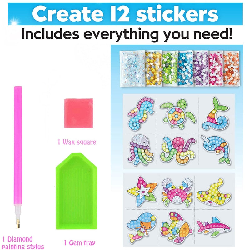 Kids Big Gem Diamond Painting Kit Create 12 Stickers Diy Arts