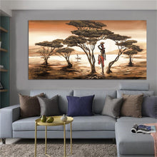Laden Sie das Bild in den Galerie-Viewer, Afrikanische Kunst Landschaft und Frau Leinwanddrucke Big Size Home Wohnzimmer Cuadros Leinwand Wandmalerei Dekorative Wandbilder
