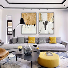 Laden Sie das Bild in den Galerie-Viewer, Goldenes Bild Handgemaltes hochwertiges abstraktes Ölgemälde Wandkunst auf Leinwand Kunst Abstraktes Goldölgemälde für Wohnzimmer