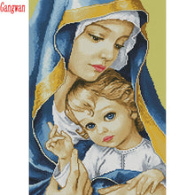 Cargar imagen en el visor de la galería, 5D DIY pintura de diamante completo cuadrado redondo taladro religioso Madonna y bebé bordado punto de cruz 5D icono regalo decoración del hogar mosaico
