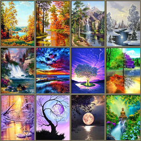 Pieno di diamanti trapano rotondo paesaggio mosaico diamante ricamo albero pittura diamante steden punto croce diamante arte strass