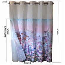 Cargar imagen en el visor de la galería, Whatarter - Cortina de ducha con diseño floral y morado, sin gancho, con forro a presión, doble capa, parte superior de malla, ventana, hotel, lujo, tela de flores coloridas, decoración de tela, juegos de cortinas de baño decorativas, 71 x 74 pulgadas