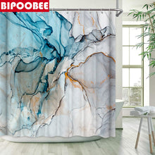 Charger l'image dans la galerie, Rideau de douche en marbre abstrait Crack Texture dorée Rideaux de salle de bain en grain de pierre de luxe Couverture de toilette et tapis de bain Tapis antidérapant