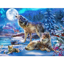 Cargar imagen en el visor de la galería, 5D Diy diamante pintura Lobo diamante bordado Luna paisaje Rhinestone mosaico animales hecho a mano regalo decoración de pared