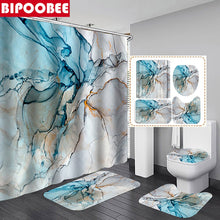 Charger l'image dans la galerie, Rideau de douche en marbre abstrait Crack Texture dorée Rideaux de salle de bain en grain de pierre de luxe Couverture de toilette et tapis de bain Tapis antidérapant