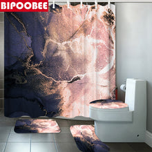 Charger l'image dans la galerie, Rideau de douche en marbre abstrait Crack Texture dorée Rideaux de salle de bain en grain de pierre de luxe Couverture de toilette et tapis de bain Tapis antidérapant