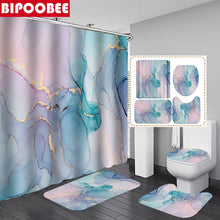Charger l'image dans la galerie, Rideau de douche en marbre abstrait Crack Texture dorée Rideaux de salle de bain en grain de pierre de luxe Couverture de toilette et tapis de bain Tapis antidérapant