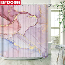 Charger l'image dans la galerie, Rideau de douche en marbre abstrait Crack Texture dorée Rideaux de salle de bain en grain de pierre de luxe Couverture de toilette et tapis de bain Tapis antidérapant