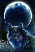 Cargar imagen en el visor de la galería, 5D Diy diamante pintura Lobo diamante bordado Luna paisaje Rhinestone mosaico animales hecho a mano regalo decoración de pared