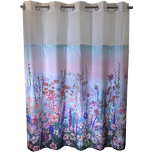 Cargar imagen en el visor de la galería, Whatarter - Cortina de ducha con diseño floral y morado, sin gancho, con forro a presión, doble capa, parte superior de malla, ventana, hotel, lujo, tela de flores coloridas, decoración de tela, juegos de cortinas de baño decorativas, 71 x 74 pulgadas