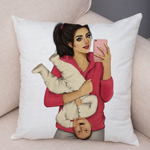 Laden Sie das Bild in den Galerie-Viewer, Super Mom Kissenbezug Kurz Plüsch Dekor Cartoon Super Mama und Baby Kissenbezug für Sofa Zuhause Auto Kissenbezug Kissenbezug 45 * 45