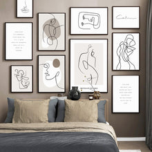 Laden Sie das Bild in den Galerie-Viewer, Abstrakte Linie Drewing Körper Gesicht Zitate Wandkunst Leinwand Malerei Nordic Poster und Drucke Wandbilder für Wohnzimmer Dekor