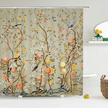 Charger l'image dans la galerie, Style chinois fleur oiseau rideaux de douche étanche salle de bain rideau 3d imprimé tissu avec crochets décoration rideau de douche, Whatarter