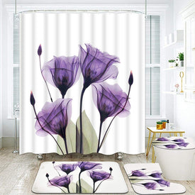 Tulipán Flores de loto Árboles Cortina de ducha Conjuntos florales Alfombras antideslizantes Cubierta de la tapa del inodoro y alfombra de baño Cortinas de baño impermeables, Whatarter