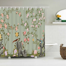 Charger l'image dans la galerie, Style chinois fleur oiseau rideaux de douche étanche salle de bain rideau 3d imprimé tissu avec crochets décoration rideau de douche, Whatarter