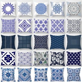 Blau-weißer Porzellandruck-Kissenbezug, böhmischer Stil, Mandala-Geometrie-Kissenbezug, moderne Mode, Sofa, Stühle, Dekokissen