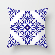 Laden Sie das Bild in den Galerie-Viewer, Blau-weißer Porzellandruck-Kissenbezug, böhmischer Stil, Mandala-Geometrie-Kissenbezug, moderne Mode, Sofa, Stühle, Dekokissen