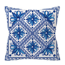 Laden Sie das Bild in den Galerie-Viewer, Blau-weißer Porzellandruck-Kissenbezug, böhmischer Stil, Mandala-Geometrie-Kissenbezug, moderne Mode, Sofa, Stühle, Dekokissen