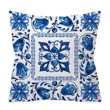 Laden Sie das Bild in den Galerie-Viewer, Blau-weißer Porzellandruck-Kissenbezug, böhmischer Stil, Mandala-Geometrie-Kissenbezug, moderne Mode, Sofa, Stühle, Dekokissen