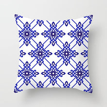 Laden Sie das Bild in den Galerie-Viewer, Blau-weißer Porzellandruck-Kissenbezug, böhmischer Stil, Mandala-Geometrie-Kissenbezug, moderne Mode, Sofa, Stühle, Dekokissen