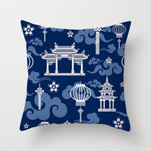 Laden Sie das Bild in den Galerie-Viewer, Blau-weißer Porzellandruck-Kissenbezug, böhmischer Stil, Mandala-Geometrie-Kissenbezug, moderne Mode, Sofa, Stühle, Dekokissen