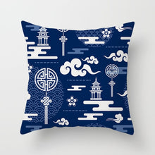 Laden Sie das Bild in den Galerie-Viewer, Blau-weißer Porzellandruck-Kissenbezug, böhmischer Stil, Mandala-Geometrie-Kissenbezug, moderne Mode, Sofa, Stühle, Dekokissen