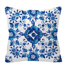 Laden Sie das Bild in den Galerie-Viewer, Blau-weißer Porzellandruck-Kissenbezug, böhmischer Stil, Mandala-Geometrie-Kissenbezug, moderne Mode, Sofa, Stühle, Dekokissen