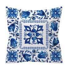 Laden Sie das Bild in den Galerie-Viewer, Blau-weißer Porzellandruck-Kissenbezug, böhmischer Stil, Mandala-Geometrie-Kissenbezug, moderne Mode, Sofa, Stühle, Dekokissen