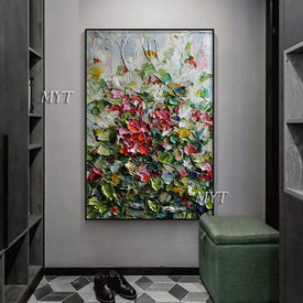 Pinturas hechas a mano arte de la pared pinturas al óleo colores cuadro abstracto decoración del hogar lienzo flores para sala de estar moderno sin marco