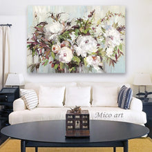 Laden Sie das Bild in den Galerie-Viewer, Abstraktes Gemälde auf Leinwand, handgemalt, Palettenmesser, Blumen, Ölgemälde, modernes Dekorstück, ungerahmt, Blumenbilder, Wandkunst